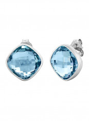 Sterling Silver 12.00 Carat Topaz Cushion Checkerboard Gemstone Stud Earrings