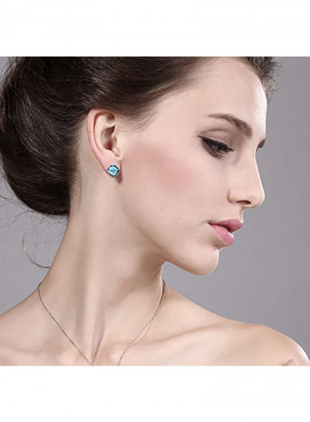 Sterling Silver 12.00 Carat Topaz Cushion Checkerboard Gemstone Stud Earrings