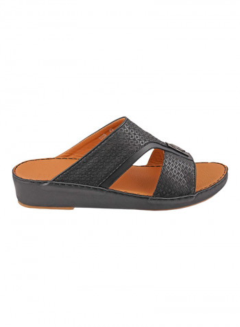 Textured Logo Detail Arabic Sandals Black
