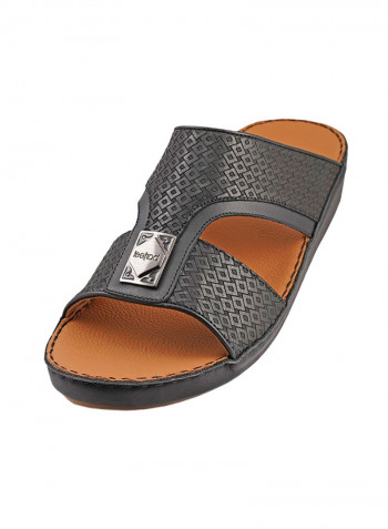 Textured Logo Detail Arabic Sandals Black