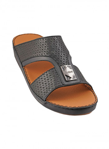 Textured Logo Detail Arabic Sandals Black