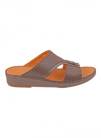 Textured Logo Detail Arabic Sandals Brown