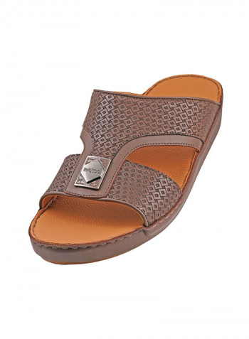 Textured Logo Detail Arabic Sandals Brown