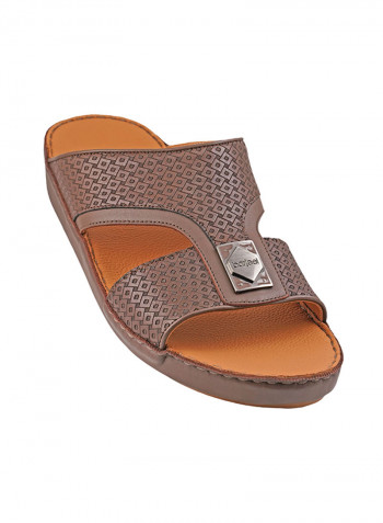 Textured Logo Detail Arabic Sandals Brown