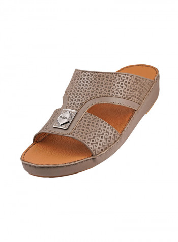 Textured Logo Detail Arabic Sandals Stone