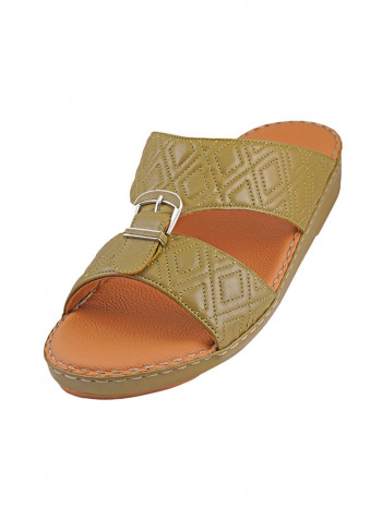 Textured Buckle Detail Arabic Sandals Olive