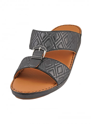 Textured Buckle Detail Arabic Sandals Black