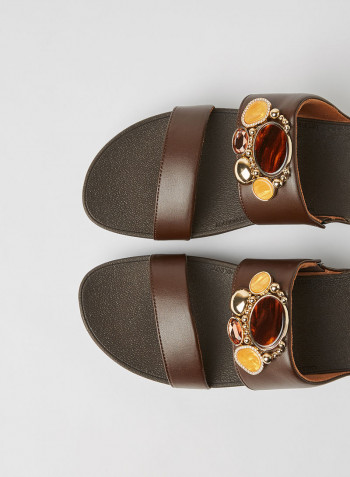 Embellished Dual Strap Fitflops Chocolate Brown