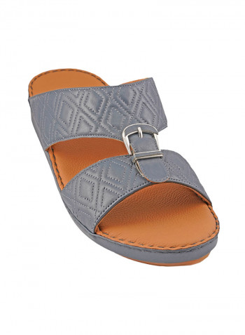 Textured Buckle Detail Arabic Sandals Grey