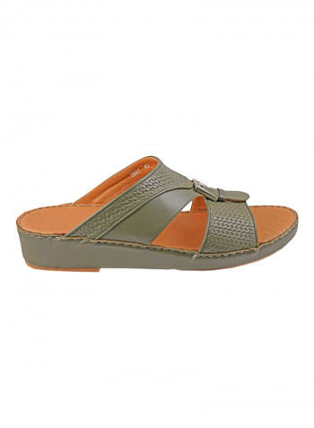 Textured Metal Detail Arabic Sandals Olive