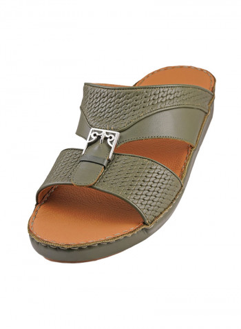 Textured Metal Detail Arabic Sandals Olive