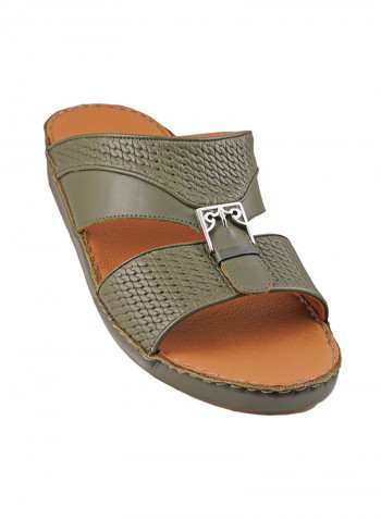 Textured Metal Detail Arabic Sandals Olive