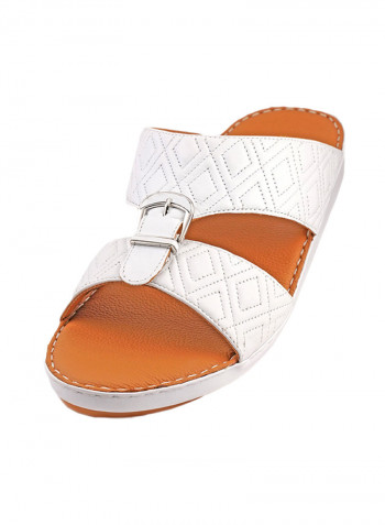 Textured Buckle Detail Arabic Sandals White