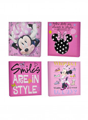 4-Piece Minnie Mouse Canvas Wall Art Pink/Black/Beige 11.5x1x11.5inch