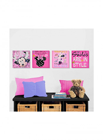 4-Piece Minnie Mouse Canvas Wall Art Pink/Black/Beige 11.5x1x11.5inch