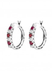925 Sterling Silver 0.83 Ct Ruby And Diamond Studded Hoop Earring