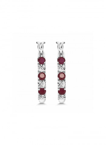 925 Sterling Silver 0.83 Ct Ruby And Diamond Studded Hoop Earring