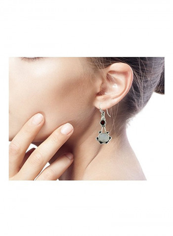 925 Sterling Silver Moonstone And Garnet Studded Dangle Earrings