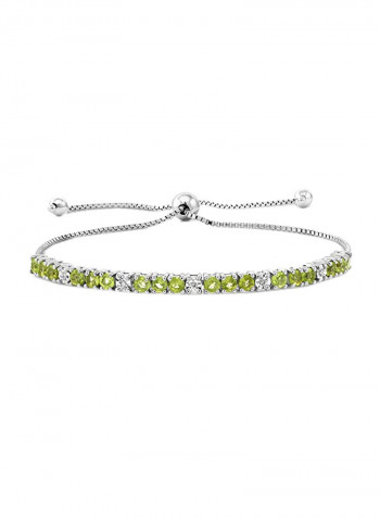 925 Sterling Silver Peridot And Diamond Studded Bracelet