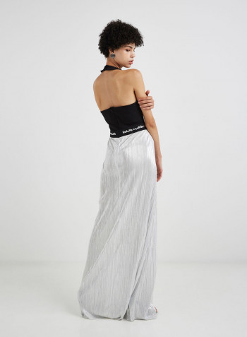 Halter Neck Maxi Dress Silver/Black