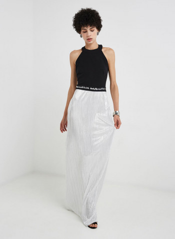 Halter Neck Maxi Dress Silver/Black