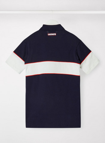 Kids Colour Block Polo T-Shirt Navy Blue/Flour-Redcurran