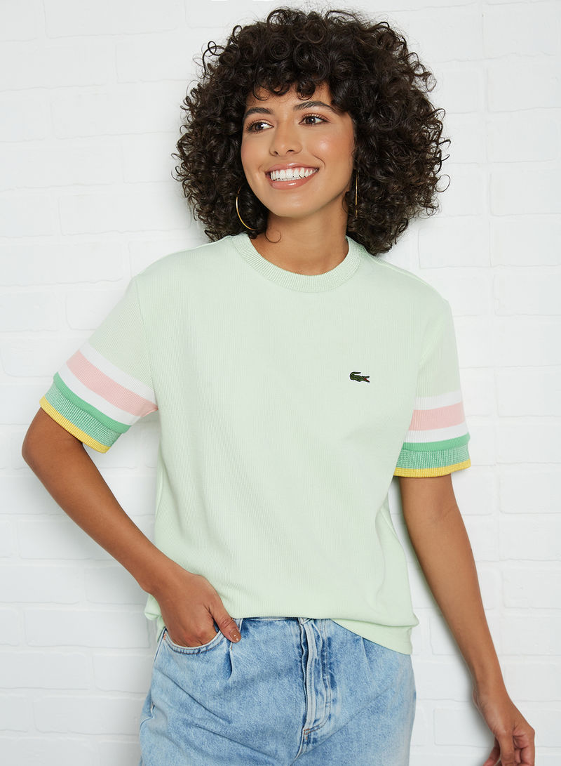 Crew Neck Striped T-Shirt Green/Pink/White
