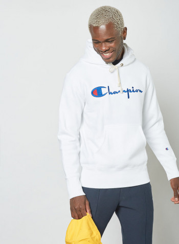 Reverse Weave Logo Hoodie White