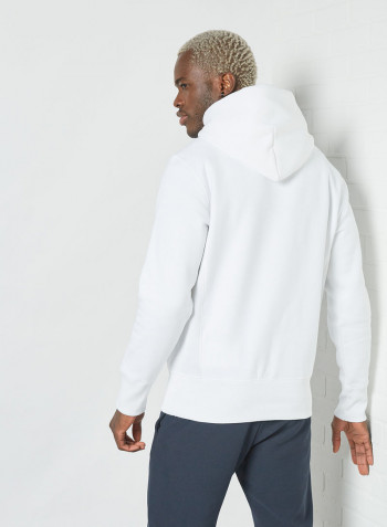 Reverse Weave Logo Hoodie White