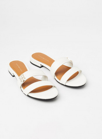 Monogram Plaque Leather Sandals Ecru