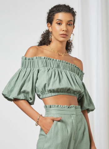 Off-Shoulder Crop Top Green