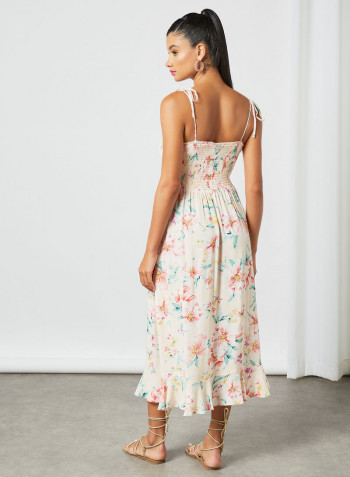 Shirred Bodice Floral Dress Pink
