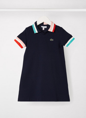 Kids Stripe Trim Piqué Polo Dress Blue/White/Red