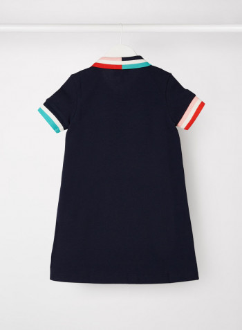 Kids Stripe Trim Piqué Polo Dress Blue/White/Red