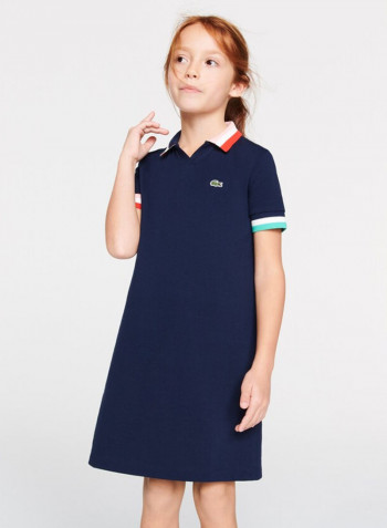 Kids Stripe Trim Piqué Polo Dress Blue/White/Red