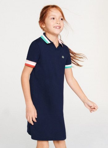Kids Stripe Trim Piqué Polo Dress Blue/White/Red