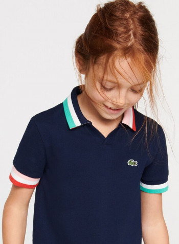 Kids Stripe Trim Piqué Polo Dress Blue/White/Red