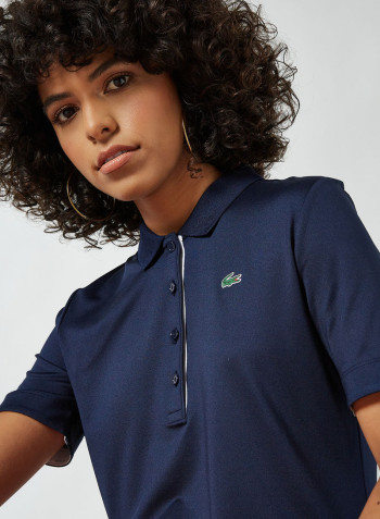 Breathable Stretch Golf Polo Navy Blue/White