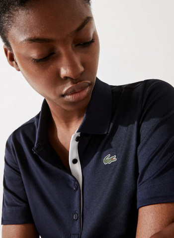 Breathable Stretch Golf Polo Navy Blue/White