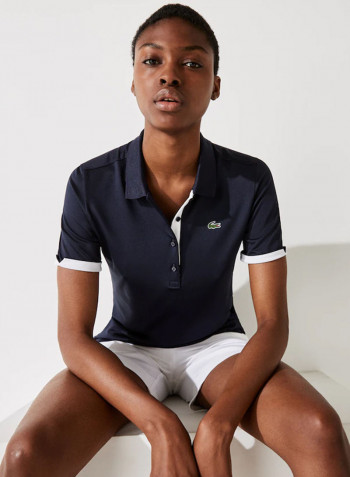 Breathable Stretch Golf Polo Navy Blue/White