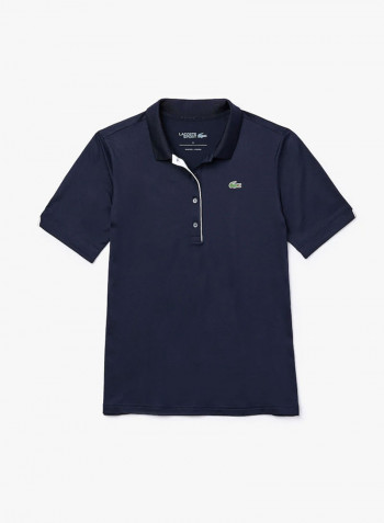 Breathable Stretch Golf Polo Navy Blue/White