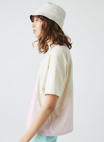 Loose Bicolour Cotton T-Shirt Pink/Beige/White