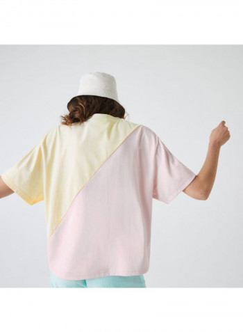 Loose Bicolour Cotton T-Shirt Pink/Beige/White