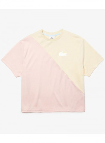 Loose Bicolour Cotton T-Shirt Pink/Beige/White