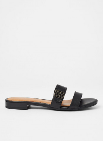 Monogram Plaque Leather Sandals Black