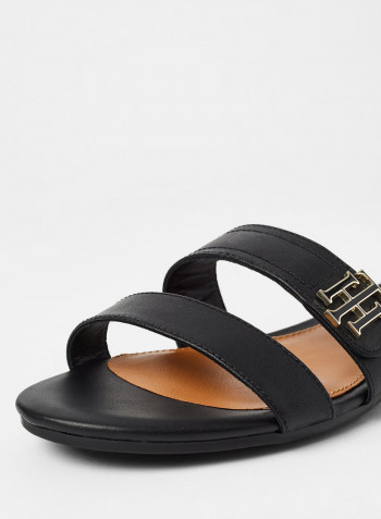 Monogram Plaque Leather Sandals Black