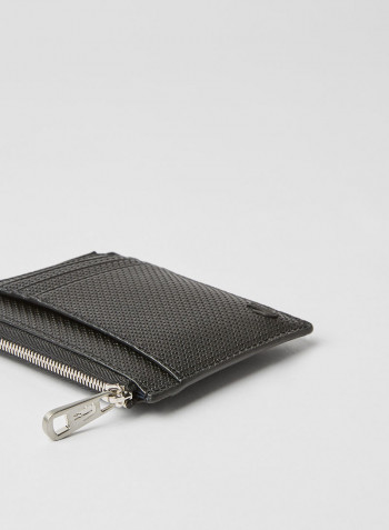 Chantaco Matte Pique Leather Zip 4 Card Holder Noir