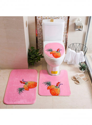 3-Piece Pineapple Pattern Bathroom Mat Set Pink/Orange/Green Rectangular Mat: 75x45, U Shaped Mat: 37.5x45, Toilet Cover: 35x45cm