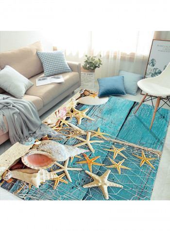 3D Starfish Shells Pattern Door Mat Blue/Yellow 120x160centimeter