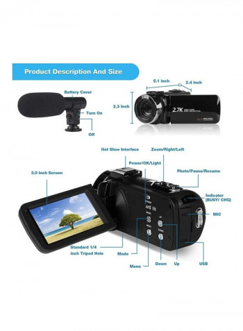 18X Digital Zoom Flip Video Camcorder With Microphone TDV-1302 Black